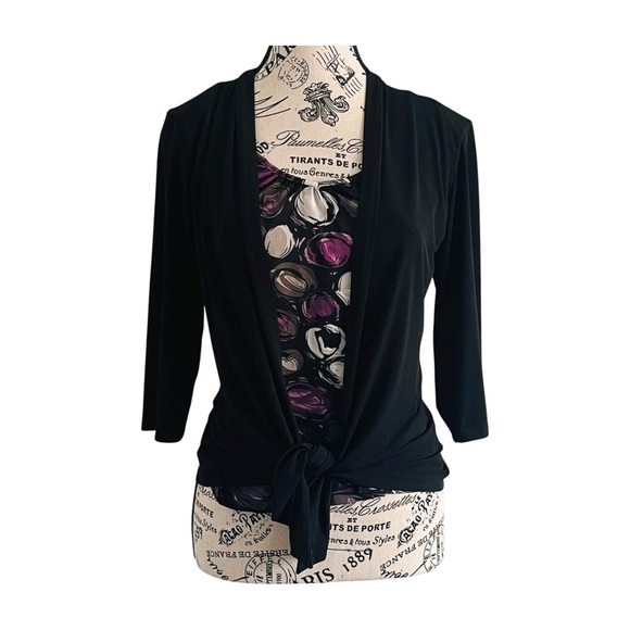 Karel Layered-Look Cardigan Sweater – Faux Two-Piece Top | M - Picture 2 of 3